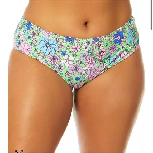 SALT + COVE Trendy Plus Size Peony Party Soft Side-Tab Mid-Rise Bikini Bottoms - Picture 1 of 10